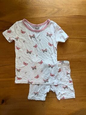 Kyte BABY White and Pink Butterfly Short Sleeve Pajama Set